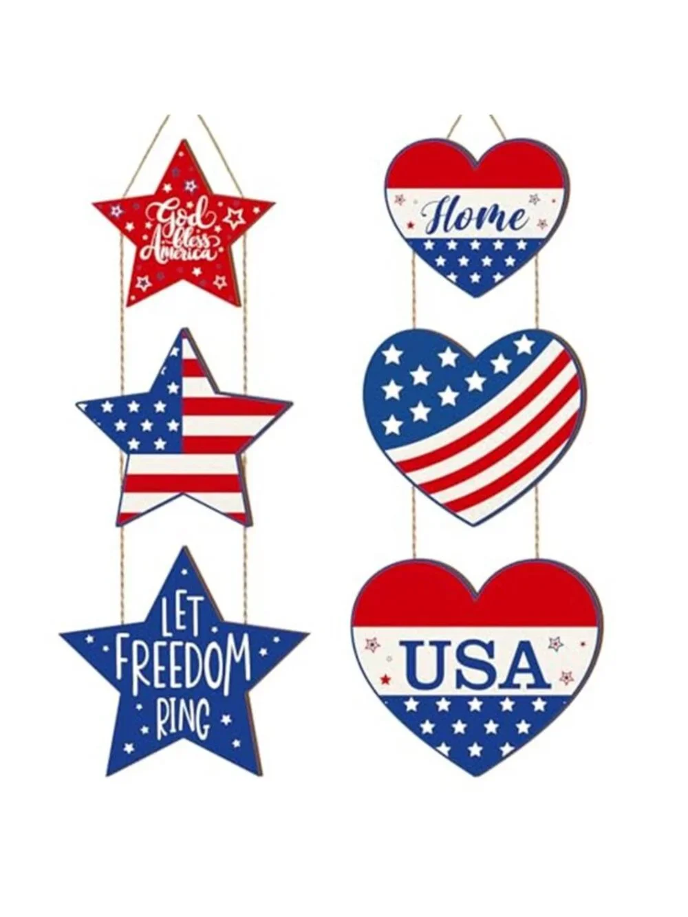 2 Pcs 4th of July Door Sign Patriotic Decoration Wooden Star Heart Wreaths